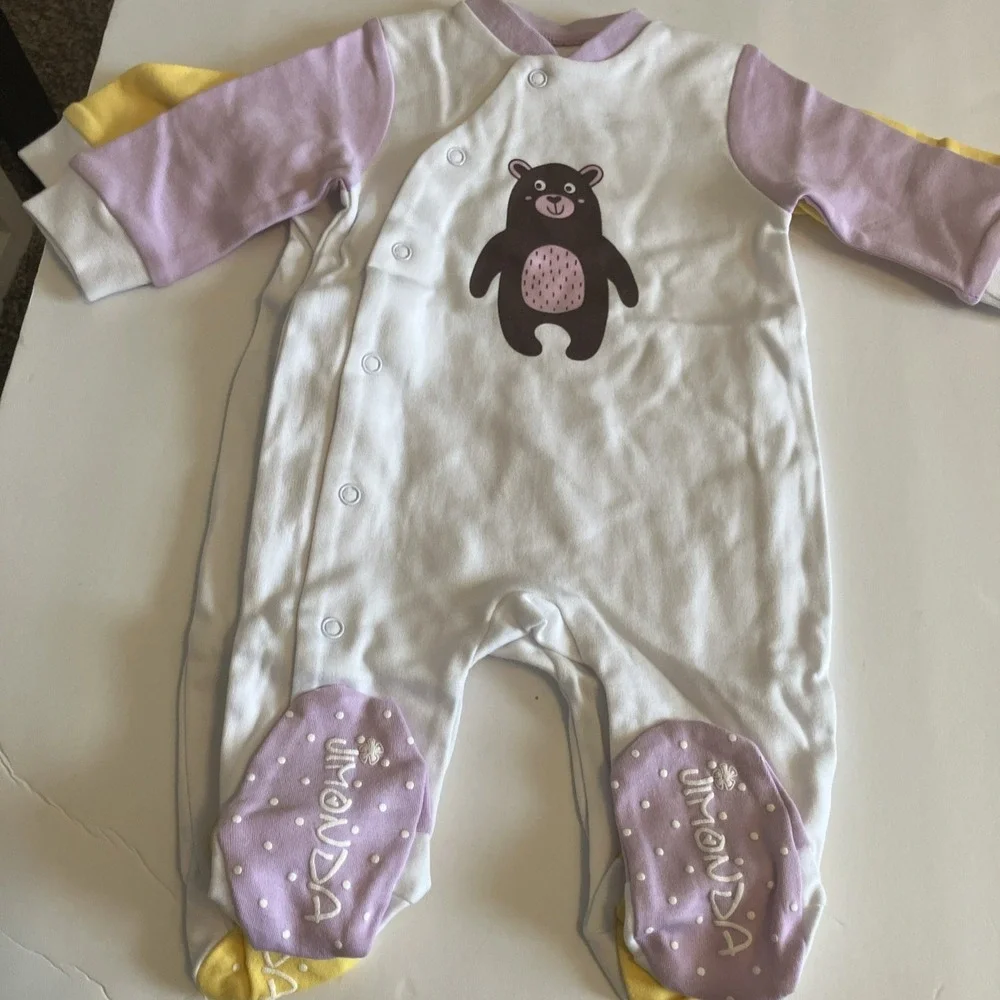 Jimonda Footie Sleepers Infant NB Yellow Lavender NEW 2pk Bear Squirrel Woodland